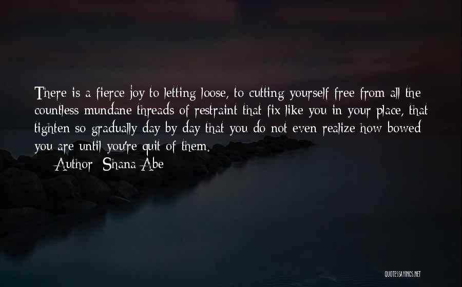 Shana Abe Quotes: There Is A Fierce Joy To Letting Loose, To Cutting Yourself Free From All The Countless Mundane Threads Of Restraint