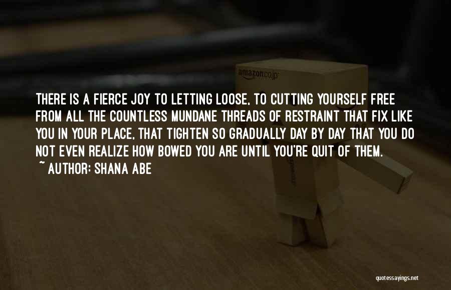 Shana Abe Quotes: There Is A Fierce Joy To Letting Loose, To Cutting Yourself Free From All The Countless Mundane Threads Of Restraint