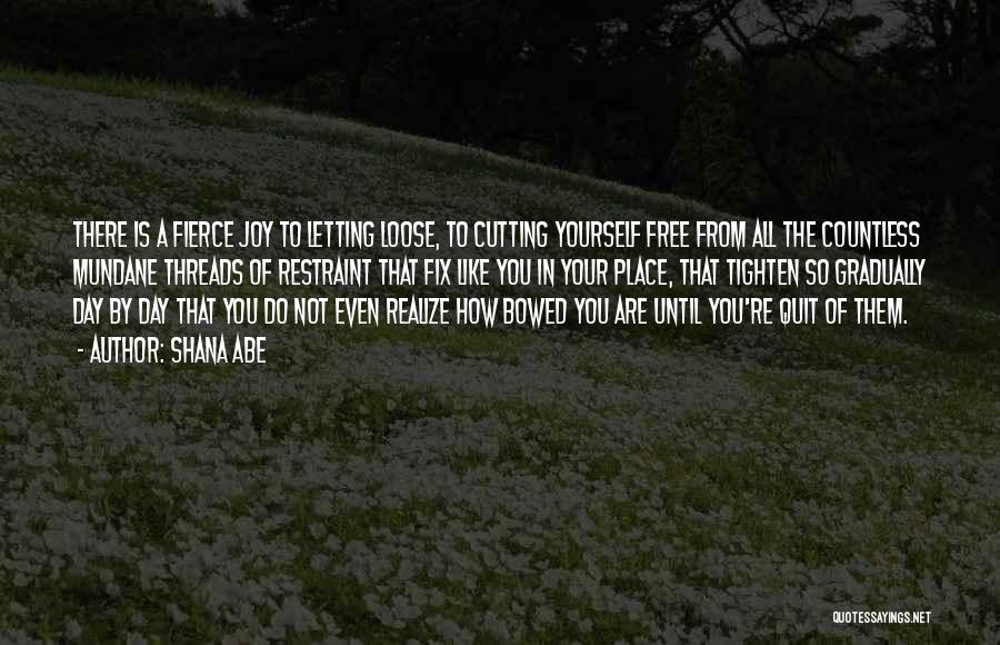 Shana Abe Quotes: There Is A Fierce Joy To Letting Loose, To Cutting Yourself Free From All The Countless Mundane Threads Of Restraint