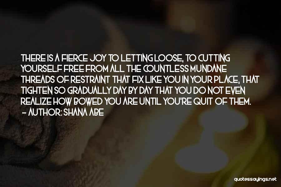 Shana Abe Quotes: There Is A Fierce Joy To Letting Loose, To Cutting Yourself Free From All The Countless Mundane Threads Of Restraint