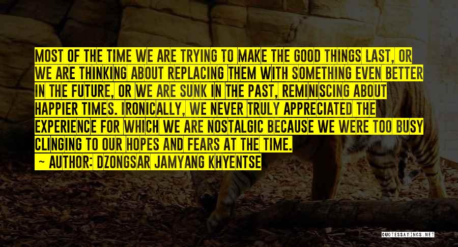 Dzongsar Jamyang Khyentse Quotes: Most Of The Time We Are Trying To Make The Good Things Last, Or We Are Thinking About Replacing Them