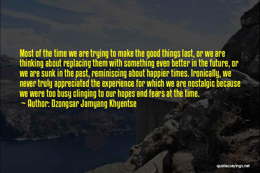 Dzongsar Jamyang Khyentse Quotes: Most Of The Time We Are Trying To Make The Good Things Last, Or We Are Thinking About Replacing Them