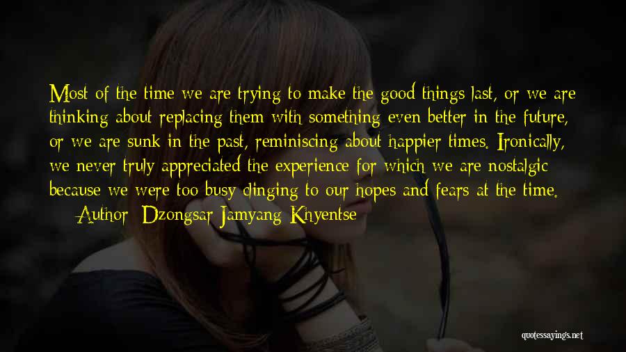 Dzongsar Jamyang Khyentse Quotes: Most Of The Time We Are Trying To Make The Good Things Last, Or We Are Thinking About Replacing Them