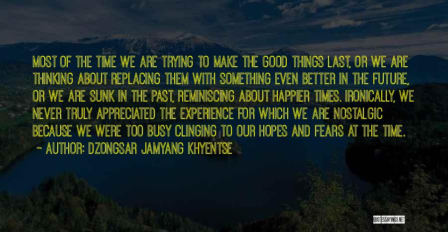 Dzongsar Jamyang Khyentse Quotes: Most Of The Time We Are Trying To Make The Good Things Last, Or We Are Thinking About Replacing Them