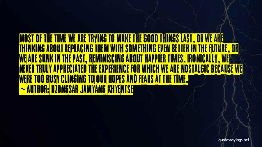 Dzongsar Jamyang Khyentse Quotes: Most Of The Time We Are Trying To Make The Good Things Last, Or We Are Thinking About Replacing Them