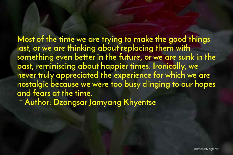 Dzongsar Jamyang Khyentse Quotes: Most Of The Time We Are Trying To Make The Good Things Last, Or We Are Thinking About Replacing Them