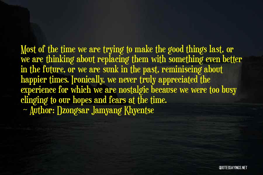 Dzongsar Jamyang Khyentse Quotes: Most Of The Time We Are Trying To Make The Good Things Last, Or We Are Thinking About Replacing Them