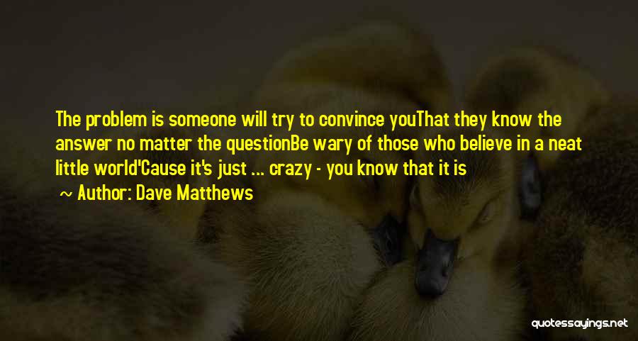 Dave Matthews Quotes: The Problem Is Someone Will Try To Convince Youthat They Know The Answer No Matter The Questionbe Wary Of Those