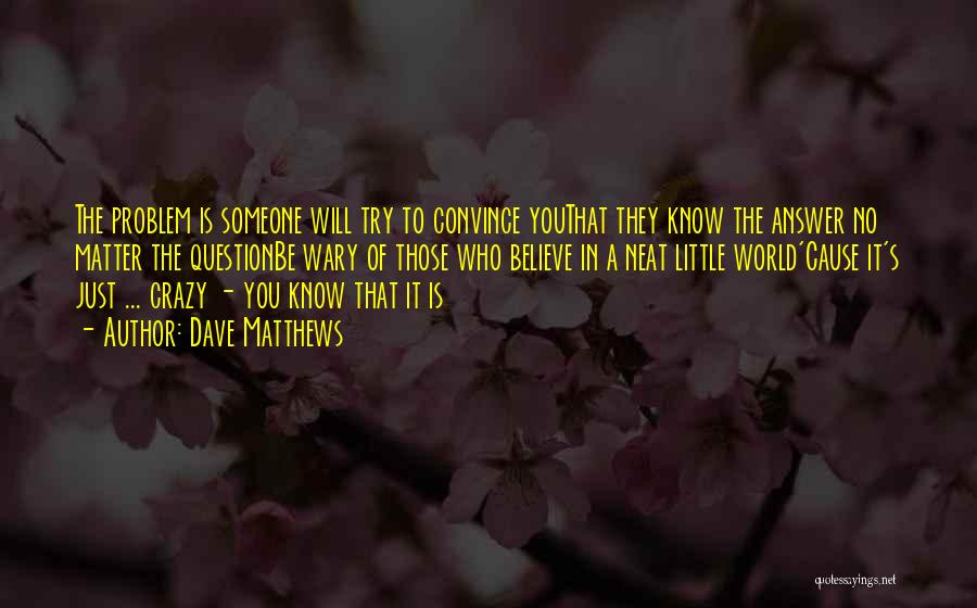 Dave Matthews Quotes: The Problem Is Someone Will Try To Convince Youthat They Know The Answer No Matter The Questionbe Wary Of Those