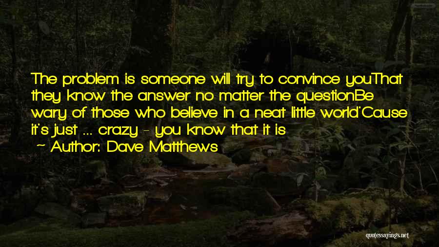 Dave Matthews Quotes: The Problem Is Someone Will Try To Convince Youthat They Know The Answer No Matter The Questionbe Wary Of Those