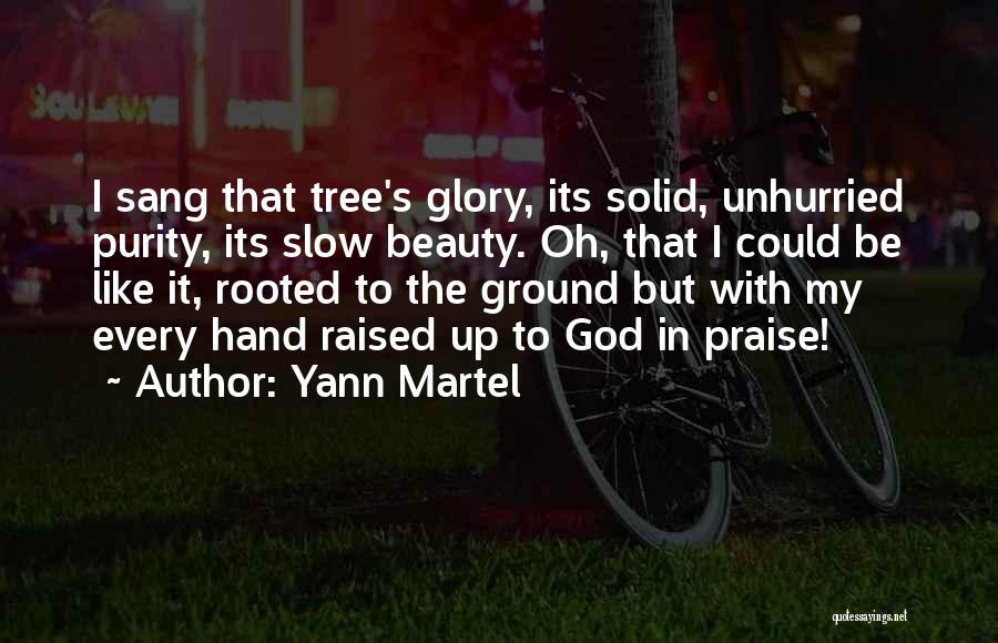 Yann Martel Quotes: I Sang That Tree's Glory, Its Solid, Unhurried Purity, Its Slow Beauty. Oh, That I Could Be Like It, Rooted
