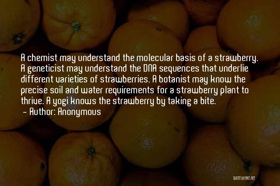 Anonymous Quotes: A Chemist May Understand The Molecular Basis Of A Strawberry. A Geneticist May Understand The Dna Sequences That Underlie Different