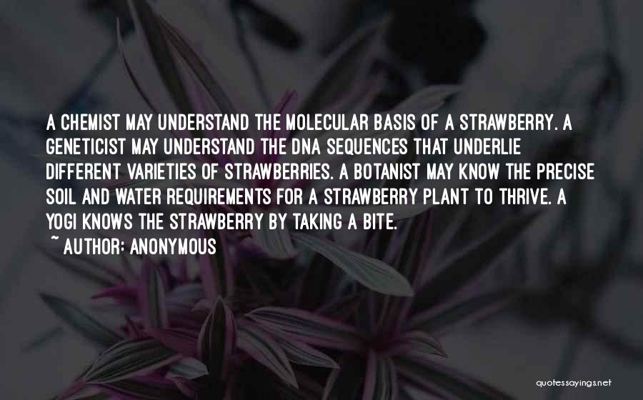 Anonymous Quotes: A Chemist May Understand The Molecular Basis Of A Strawberry. A Geneticist May Understand The Dna Sequences That Underlie Different
