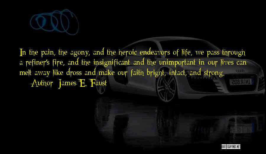 James E. Faust Quotes: In The Pain, The Agony, And The Heroic Endeavors Of Life, We Pass Through A Refiner's Fire, And The Insignificant