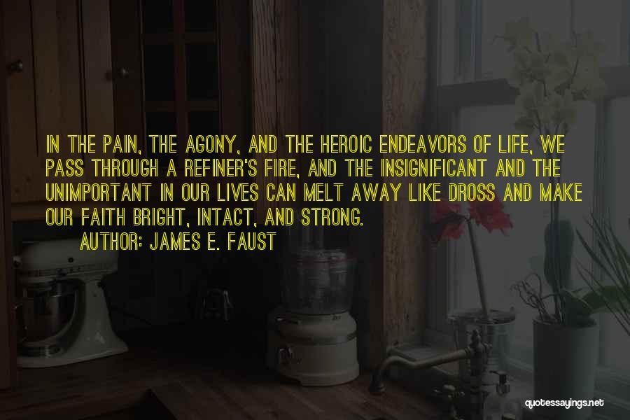 James E. Faust Quotes: In The Pain, The Agony, And The Heroic Endeavors Of Life, We Pass Through A Refiner's Fire, And The Insignificant