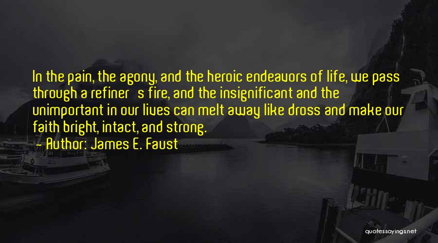 James E. Faust Quotes: In The Pain, The Agony, And The Heroic Endeavors Of Life, We Pass Through A Refiner's Fire, And The Insignificant