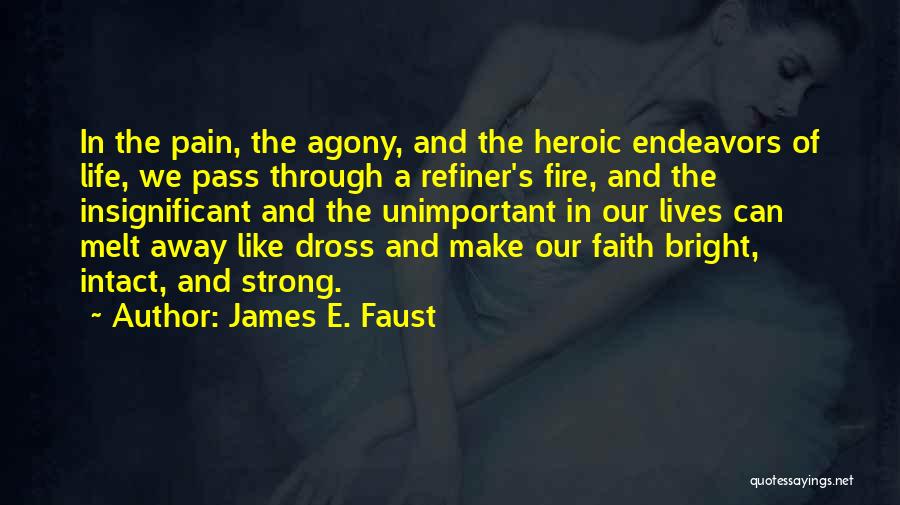 James E. Faust Quotes: In The Pain, The Agony, And The Heroic Endeavors Of Life, We Pass Through A Refiner's Fire, And The Insignificant