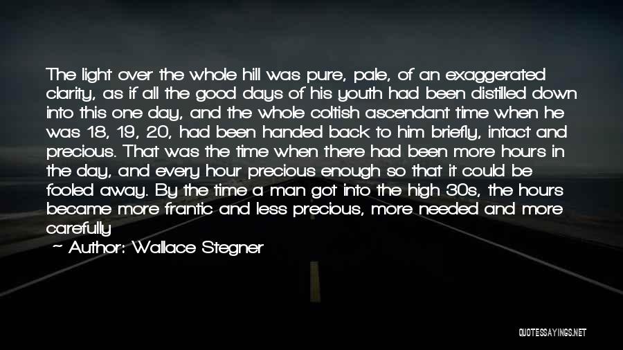 Wallace Stegner Quotes: The Light Over The Whole Hill Was Pure, Pale, Of An Exaggerated Clarity, As If All The Good Days Of