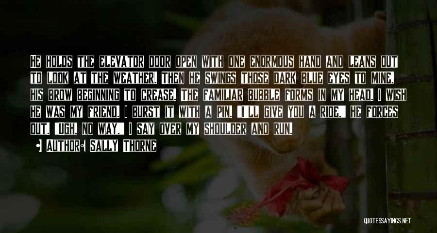 Sally Thorne Quotes: He Holds The Elevator Door Open With One Enormous Hand And Leans Out To Look At The Weather. Then He