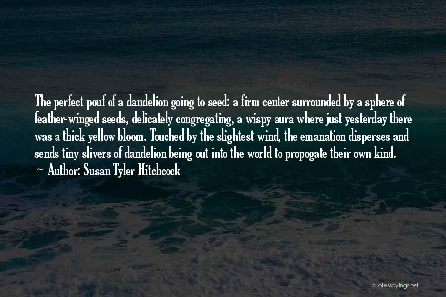 Susan Tyler Hitchcock Quotes: The Perfect Pouf Of A Dandelion Going To Seed: A Firm Center Surrounded By A Sphere Of Feather-winged Seeds, Delicately