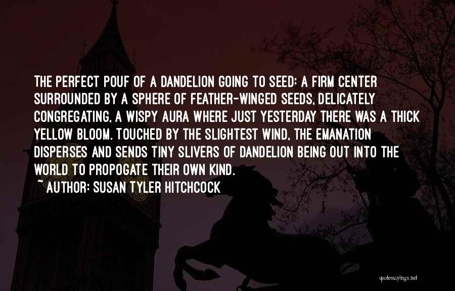 Susan Tyler Hitchcock Quotes: The Perfect Pouf Of A Dandelion Going To Seed: A Firm Center Surrounded By A Sphere Of Feather-winged Seeds, Delicately