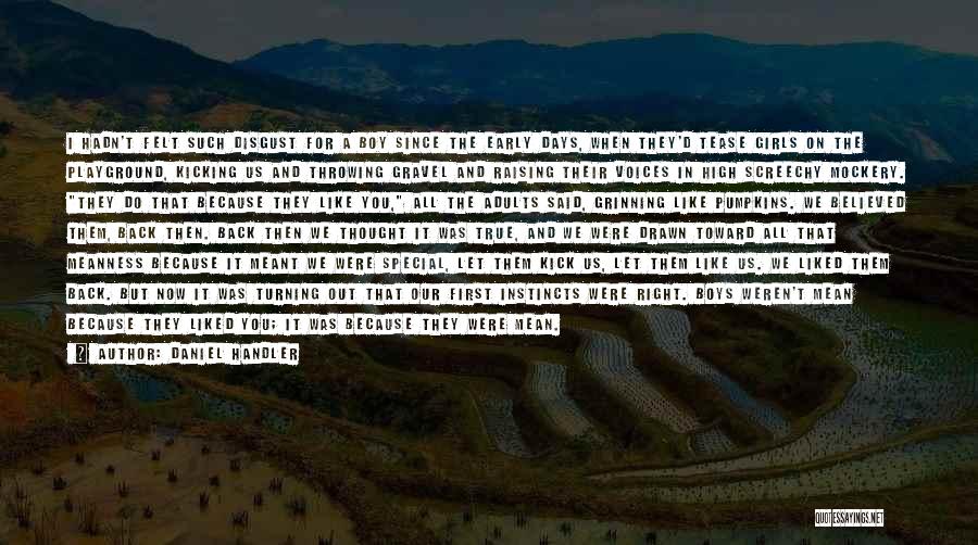 Daniel Handler Quotes: I Hadn't Felt Such Disgust For A Boy Since The Early Days, When They'd Tease Girls On The Playground, Kicking