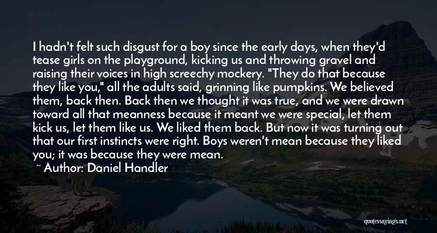 Daniel Handler Quotes: I Hadn't Felt Such Disgust For A Boy Since The Early Days, When They'd Tease Girls On The Playground, Kicking