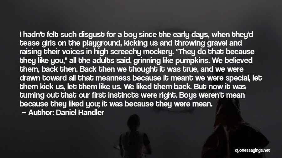 Daniel Handler Quotes: I Hadn't Felt Such Disgust For A Boy Since The Early Days, When They'd Tease Girls On The Playground, Kicking