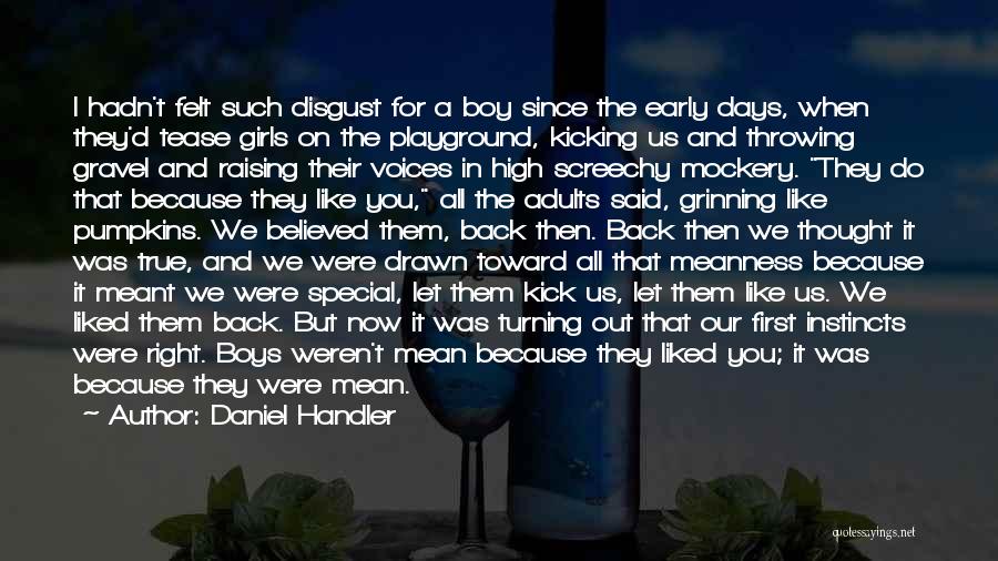 Daniel Handler Quotes: I Hadn't Felt Such Disgust For A Boy Since The Early Days, When They'd Tease Girls On The Playground, Kicking