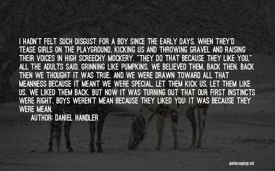 Daniel Handler Quotes: I Hadn't Felt Such Disgust For A Boy Since The Early Days, When They'd Tease Girls On The Playground, Kicking