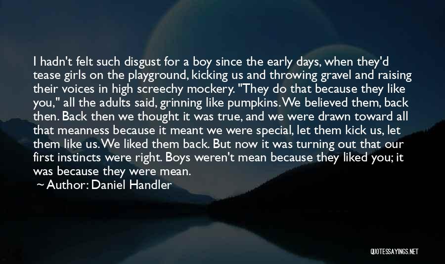 Daniel Handler Quotes: I Hadn't Felt Such Disgust For A Boy Since The Early Days, When They'd Tease Girls On The Playground, Kicking