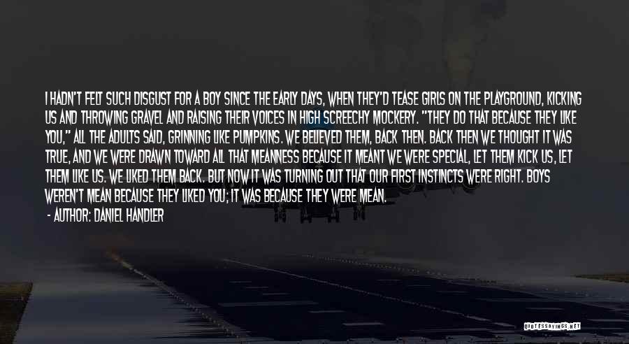 Daniel Handler Quotes: I Hadn't Felt Such Disgust For A Boy Since The Early Days, When They'd Tease Girls On The Playground, Kicking