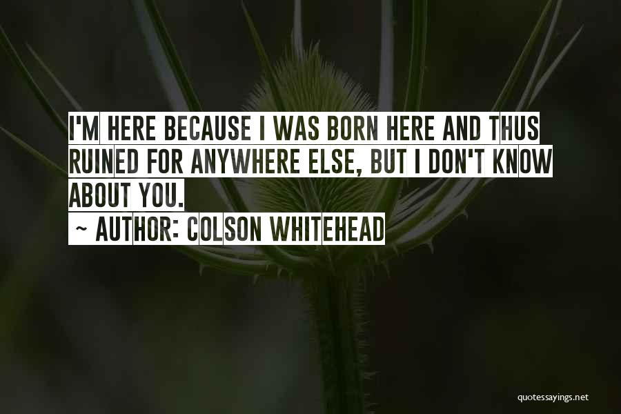 Colson Whitehead Quotes: I'm Here Because I Was Born Here And Thus Ruined For Anywhere Else, But I Don't Know About You.