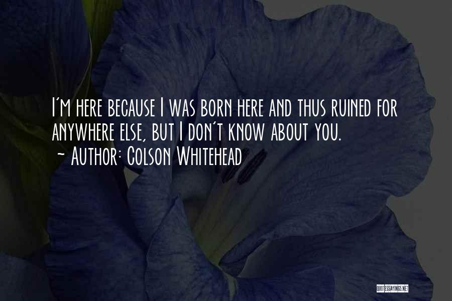 Colson Whitehead Quotes: I'm Here Because I Was Born Here And Thus Ruined For Anywhere Else, But I Don't Know About You.