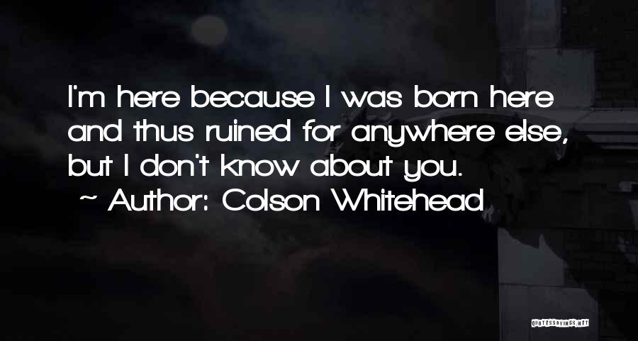 Colson Whitehead Quotes: I'm Here Because I Was Born Here And Thus Ruined For Anywhere Else, But I Don't Know About You.