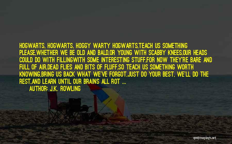 J.K. Rowling Quotes: Hogwarts, Hogwarts, Hoggy Warty Hogwarts,teach Us Something Please,whether We Be Old And Bald,or Young With Scabby Knees,our Heads Could Do