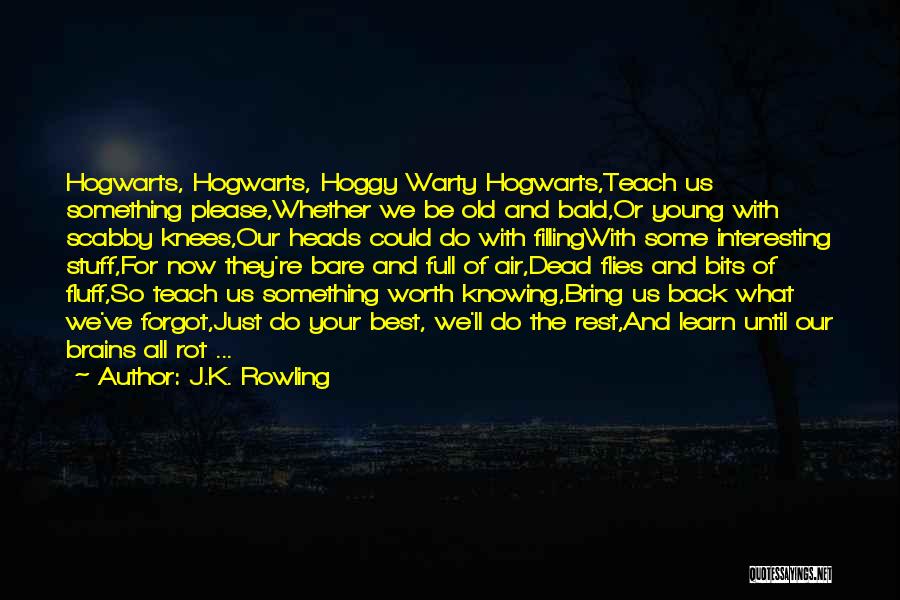 J.K. Rowling Quotes: Hogwarts, Hogwarts, Hoggy Warty Hogwarts,teach Us Something Please,whether We Be Old And Bald,or Young With Scabby Knees,our Heads Could Do