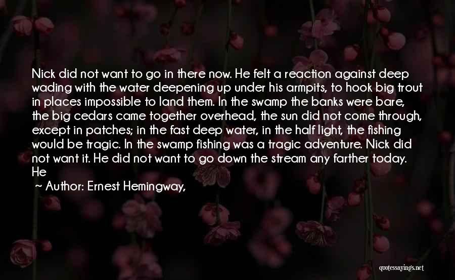 Ernest Hemingway, Quotes: Nick Did Not Want To Go In There Now. He Felt A Reaction Against Deep Wading With The Water Deepening
