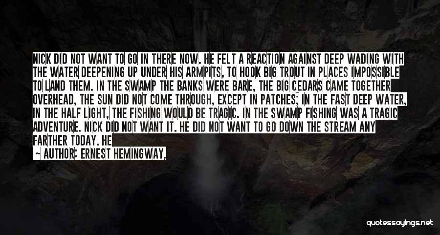 Ernest Hemingway, Quotes: Nick Did Not Want To Go In There Now. He Felt A Reaction Against Deep Wading With The Water Deepening