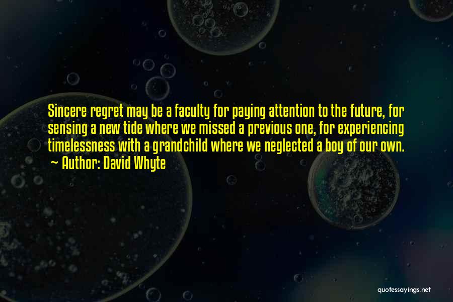 David Whyte Quotes: Sincere Regret May Be A Faculty For Paying Attention To The Future, For Sensing A New Tide Where We Missed