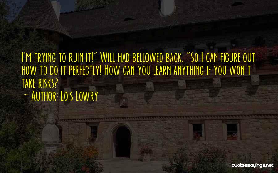 Lois Lowry Quotes: I'm Trying To Ruin It! Will Had Bellowed Back. So I Can Figure Out How To Do It Perfectly! How