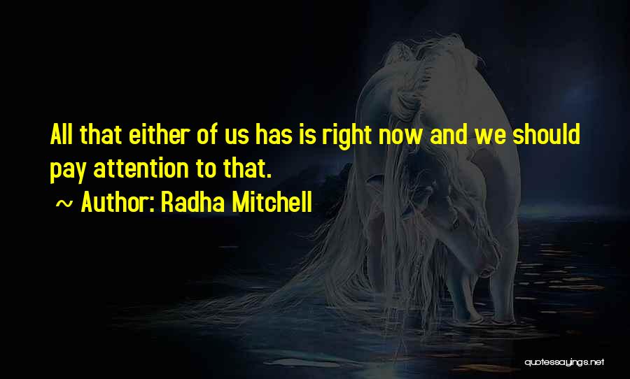 Radha Mitchell Quotes: All That Either Of Us Has Is Right Now And We Should Pay Attention To That.