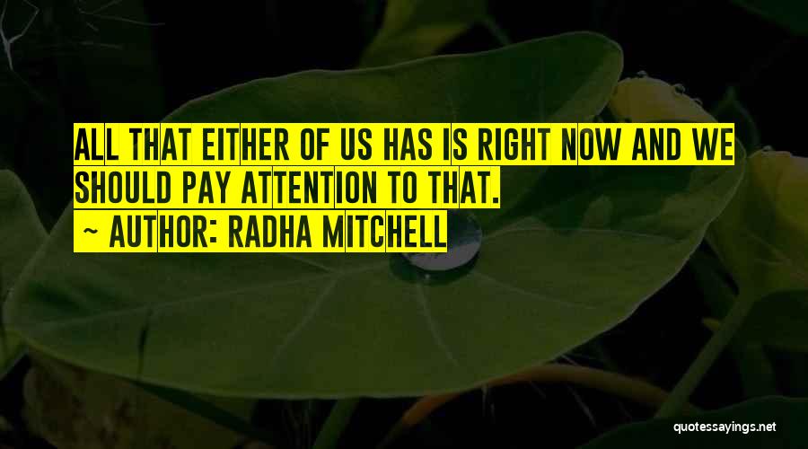 Radha Mitchell Quotes: All That Either Of Us Has Is Right Now And We Should Pay Attention To That.