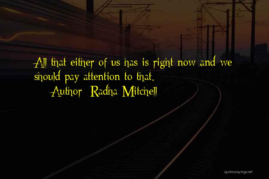 Radha Mitchell Quotes: All That Either Of Us Has Is Right Now And We Should Pay Attention To That.