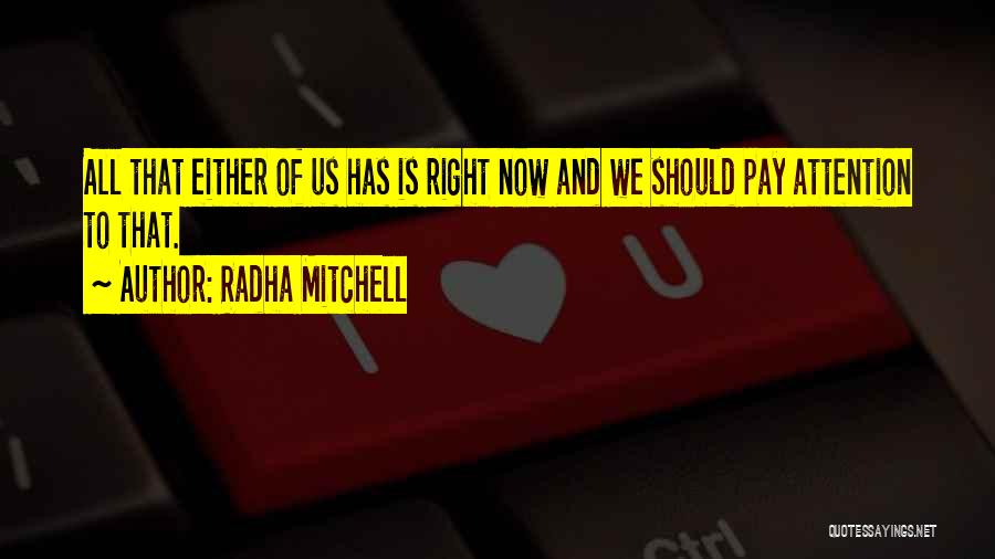 Radha Mitchell Quotes: All That Either Of Us Has Is Right Now And We Should Pay Attention To That.