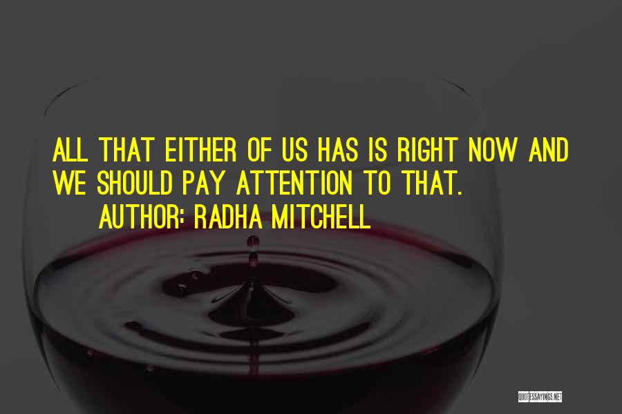 Radha Mitchell Quotes: All That Either Of Us Has Is Right Now And We Should Pay Attention To That.