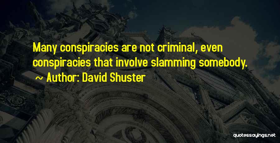 David Shuster Quotes: Many Conspiracies Are Not Criminal, Even Conspiracies That Involve Slamming Somebody.