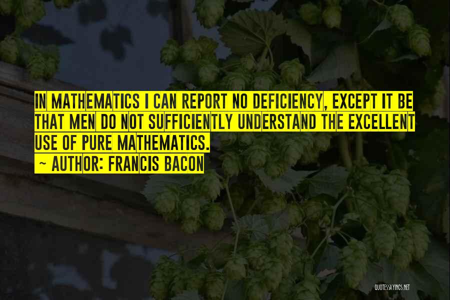 Francis Bacon Quotes: In Mathematics I Can Report No Deficiency, Except It Be That Men Do Not Sufficiently Understand The Excellent Use Of