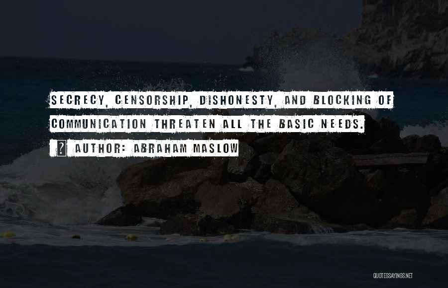 Abraham Maslow Quotes: Secrecy, Censorship, Dishonesty, And Blocking Of Communication Threaten All The Basic Needs.
