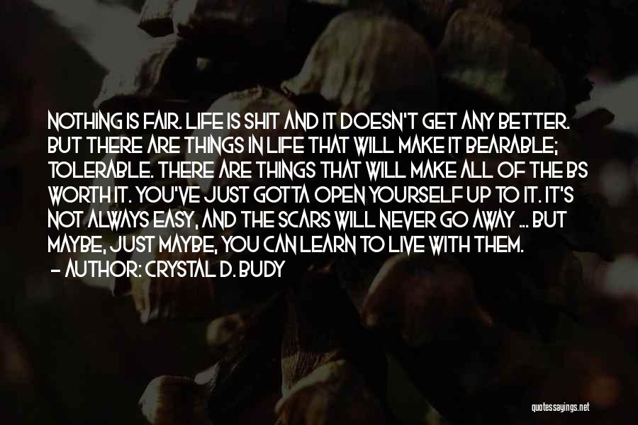 Crystal D. Budy Quotes: Nothing Is Fair. Life Is Shit And It Doesn't Get Any Better. But There Are Things In Life That Will